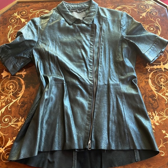 MUUBAA sz6 suede leather moto jacket iridescent - Picture 1 of 8